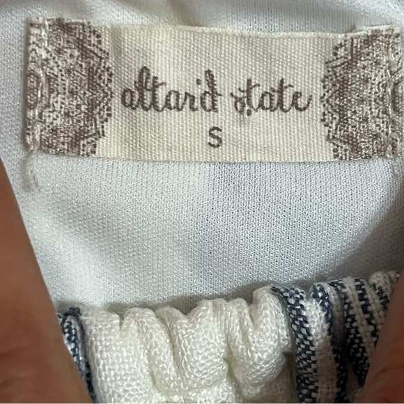 Altar’d State White Blue Striped 100% Linen Mini Dress Off Shoulder Size Small - Picture 4 of 10
